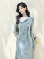Light Blue Scarf Cowl Neck Bell Sleeve A-Line Maxi Dress