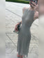 Gray Halter Pleated Sleeveless Bodycon Midi Dress