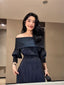 Off-Shoulder Pinstripe Long Sleeve Maxi Dress