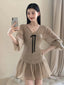Mocha Muse V Neck Bow Corset Fit-and-Flare Mini Dress