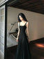 Black Backless Spaghetti Strap Tie Waist A-Line Maxi Dress