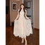Apricot Lace Round Neck Short Sleeve A-Line Midi Dress