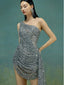 Silver Grey One Shoulder Sequin Bodycon Mini Dress
