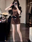 Coffee Brown Belted A-Line Mini Dress Set