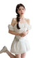 White Polka Dot Off Shoulder Ruffle A-Line Mini Dress