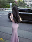 Dusty Pink Off Shoulder Ribbed Knit Mermaid Maxi Dress