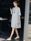Light Blue Textured Floral Round Neck Short Sleeve Shift Mini Dress