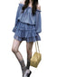 Blue Floral Off Shoulder Ruffle Mini Dress Set