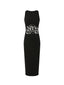 Black Round Neck Lace Waist Sleeveless Bodycon Midi Dress