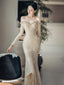Champagne Sequin Off Shoulder Mermaid Maxi Dress