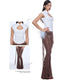 Black/White Mandarin Collar Cut Out Cap Sleeve Top - EveningVerse5