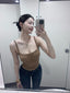 Brown Ruched Cutout Back Braided Strap Square Neck Built-in Bra Cami Top - EveningVerse2