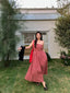Red Gingham Strapless High Waist A-Line Maxi Dress