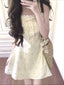 Light Yellow Bow Detail Square Neck A-Line Mini Dress