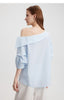 Light Blue Asymmetric Off Shoulder Ribbon Tie Loose Blouse Top - EveningVerse#8