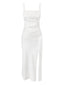 Multi Color Satin Square Neck Spaghetti Strap Side Slit Ruched Maxi Dress - EveningVerse - 10