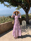 Purple Floral Print Sweetheart Puff Sleeve Maxi Dress - EveningVerse - 12