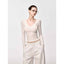 White/Black Lyocell V - Neck Multi Sleeve Slim Crop Top - EveningVerse - 13