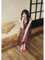 Wine Red Midi Dress Premium Silk Sheath Floral Print High Waist Tie Shoulder - EveningVerse - 1