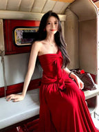 Scarlet Romance Bow Front Strapless Maxi Dress