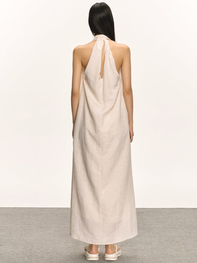 Lyocell Linen V Neck Sleeveless A-Line Maxi Dress