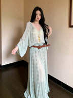 Mint Green V-Neck Long Sleeve Maxi Dress