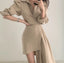 Apricot/Black Collared Wrap Asymmetric Hem Shirt Dress