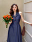 Denim Blue Collared Fit-And-Flare Midi Dress