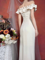 Off Shoulder Rose Appliqué Slit Maxi Dress