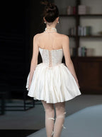 Ivory Strapless Lace Corset Mini Dress