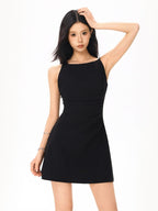 Black Straight Neck Sleeveless A-Line Mini Dress