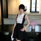 Black Belle Lace Peter Pan Collar Fit-and-Flare Mini Dress