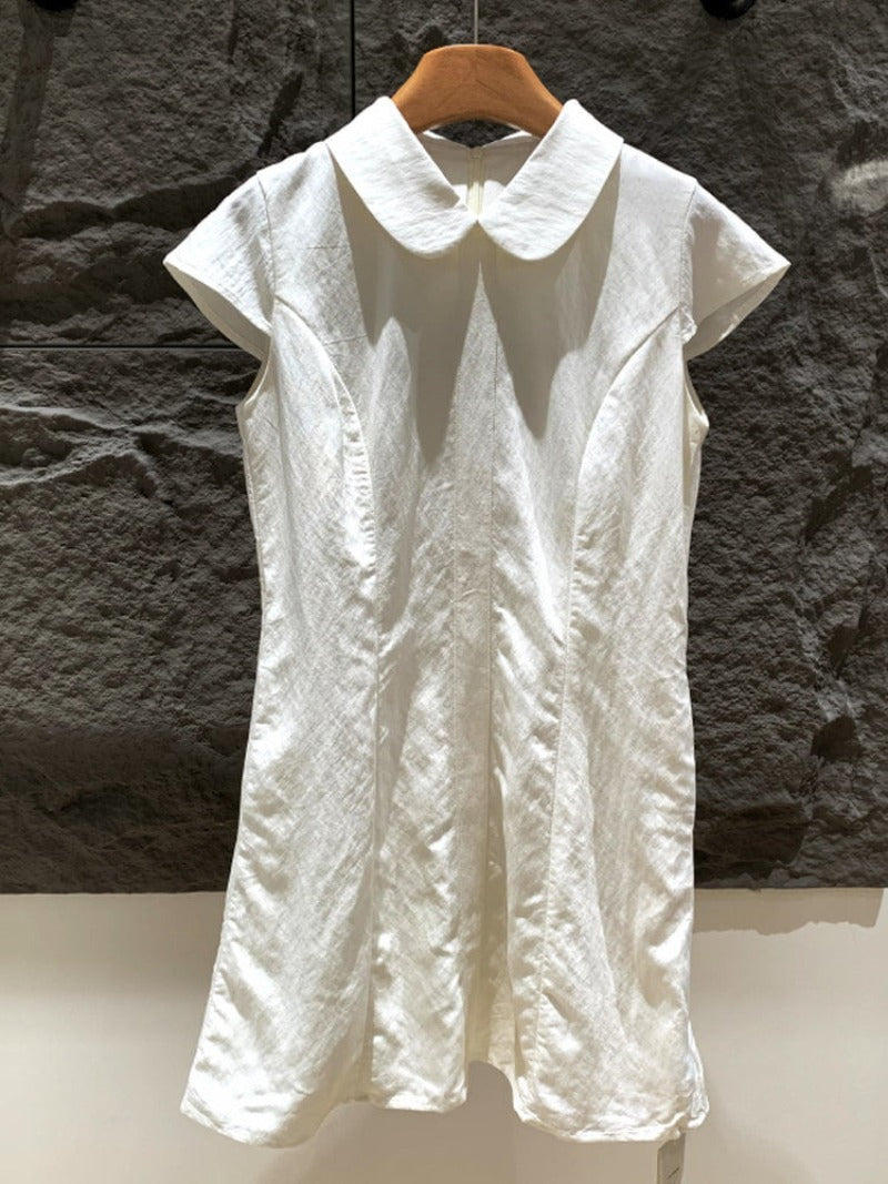 Ivory Peter Pan Collar Short Sleeve Waist-Defined A-Line Mini Dress