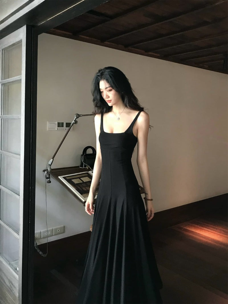 Black Backless Spaghetti Strap Tie Waist A-Line Maxi Dress Secondary image