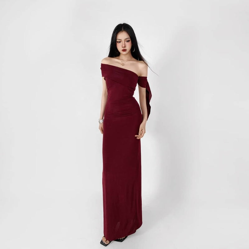 Sultry Asymmetric Draped One Shoulder Bodycon Dress