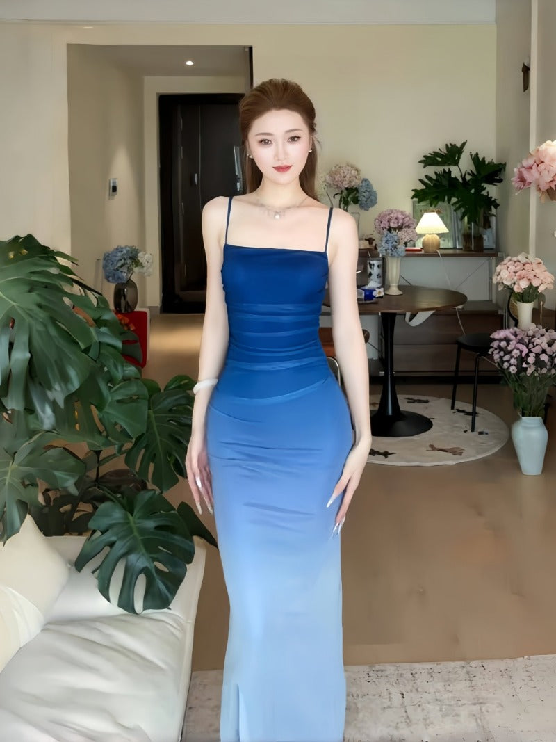 Gradient Mesh Spaghetti Strap Bodycon Maxi Dress
