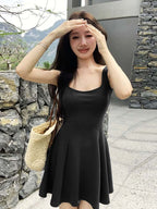Navy/Green/Grey/Black Square Neck Sleeveless A Line Mini Dress