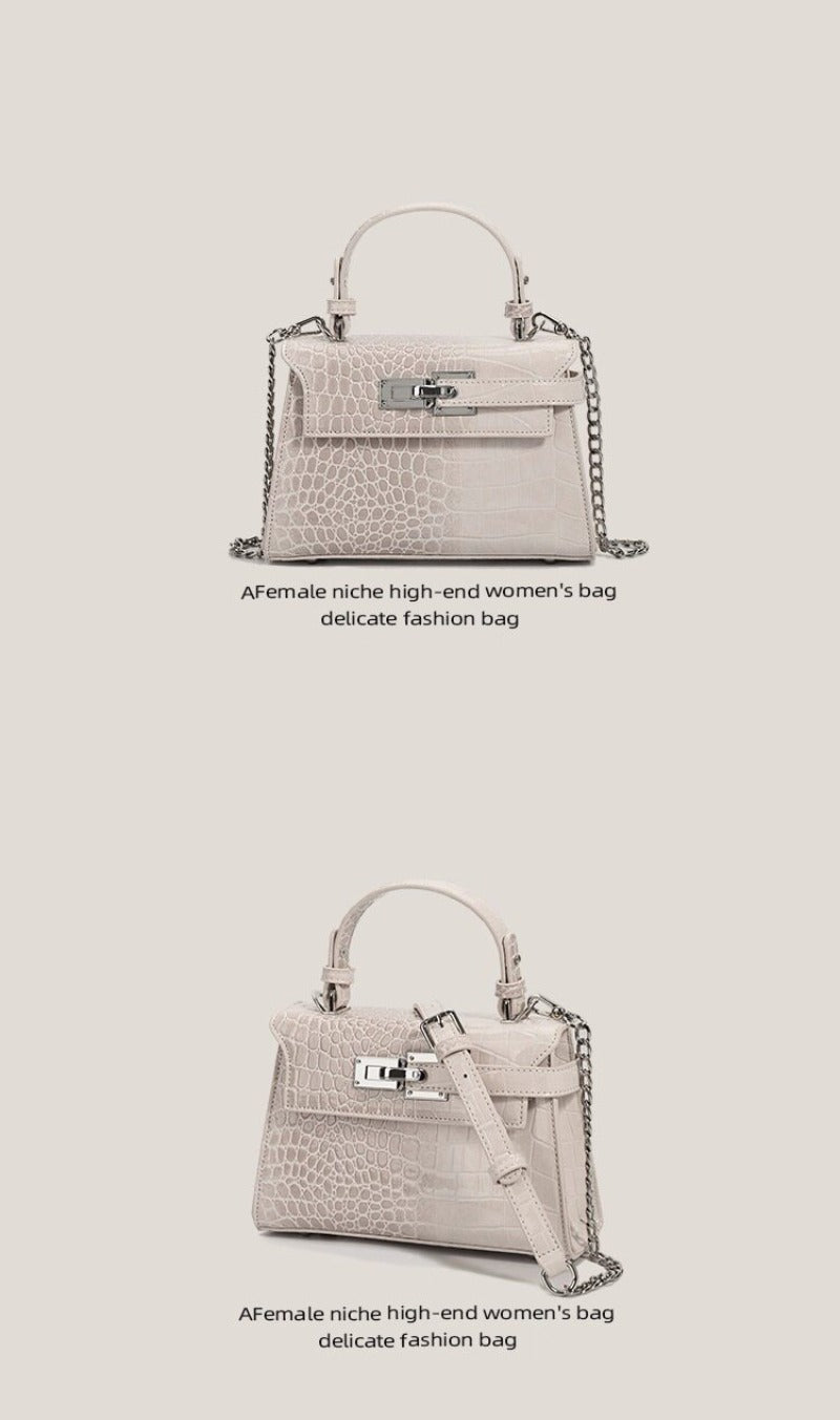 Croc-Embossed Mini Handbag with Detachable Strap