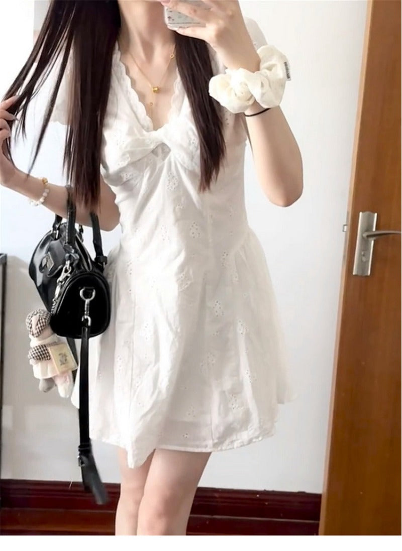 Cotton Eyelet V-Neck Mini Dress