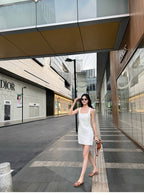 Square Neck 100% Linen Shift Mini Dress