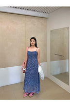 Blue Floral Tie Front Spaghetti Strap Maxi Dress