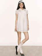 Lyocell Linen Puff Sleeve Collared Babydoll Mini Dress