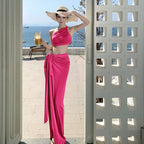 Resort Muse One Shoulder Ruched Maxi Dress Set