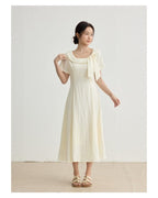 Ivory Soft Romance Bow Short Sleeve A-Line Midi Dress