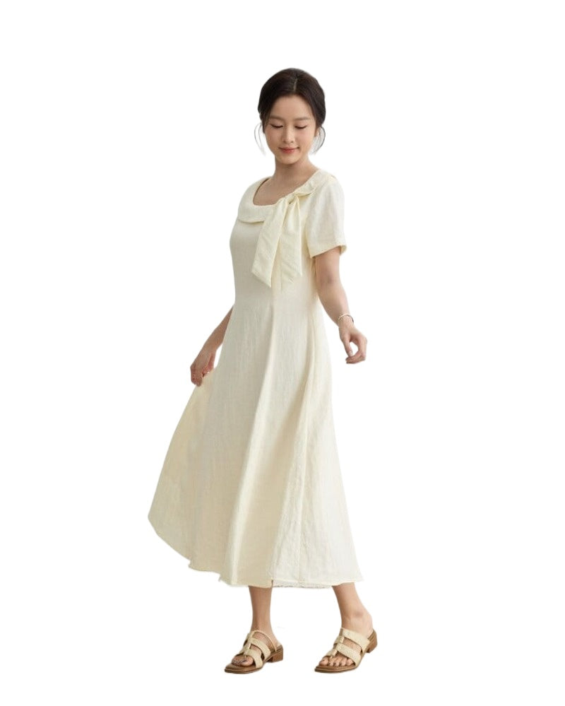Ivory Soft Romance Bow Short Sleeve A-Line Midi Dress Main image