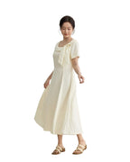 Ivory Soft Romance Bow Short Sleeve A-Line Midi Dress