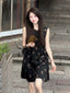 Black Butterfly Print Silk Organza Sleeveless Midi Dress