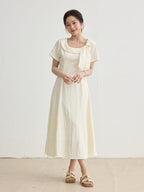 Ivory Soft Romance Bow Short Sleeve A-Line Midi Dress