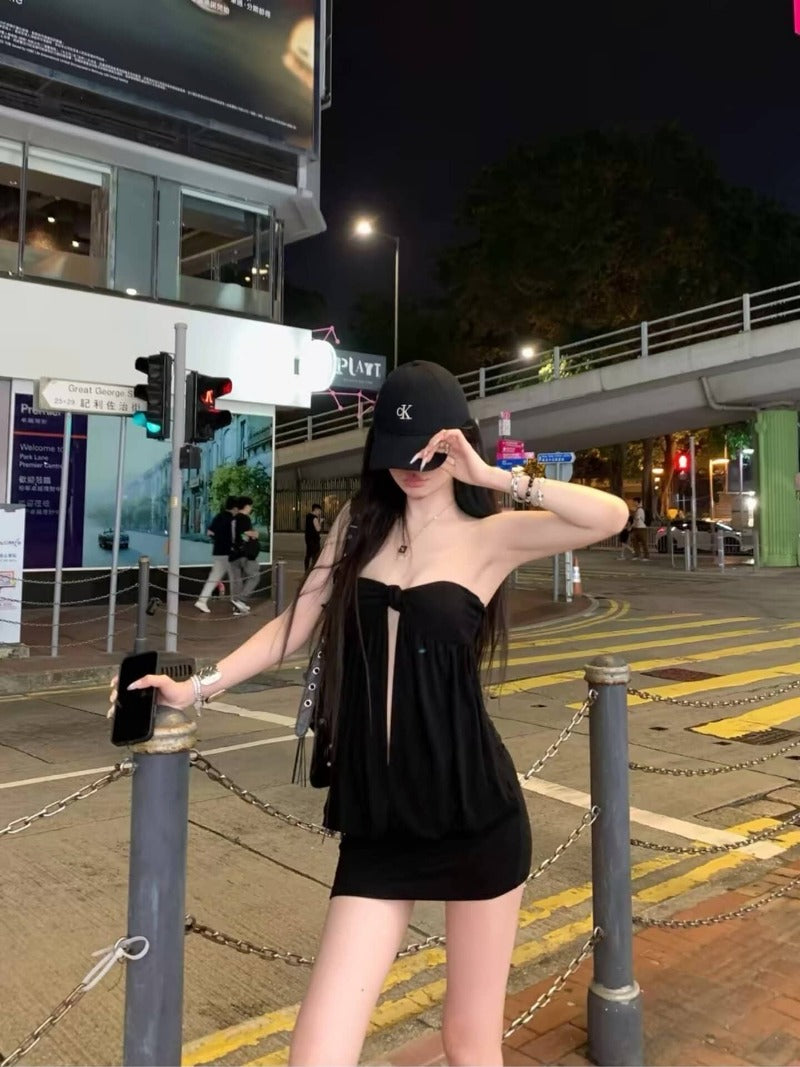 Black Sultry Strapless Tie Front Cutout Mini Dress Secondary image