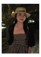 Black Gingham Strapless A-Line Midi Dress